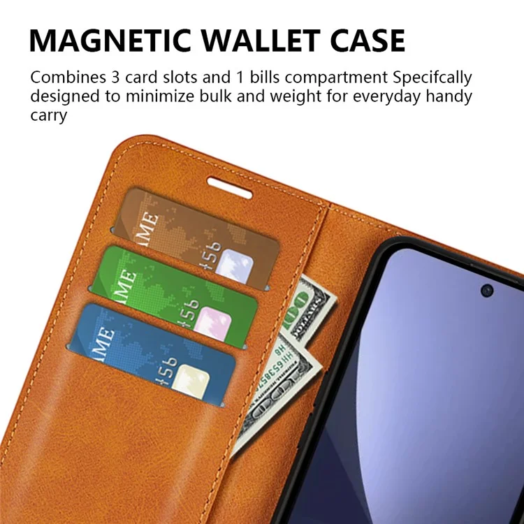 PU Leather Mobile Phone Case For Xiaomi 13 5G Stand Wallet Calf Texture Full Protection Flip Phone Cover - Yellow