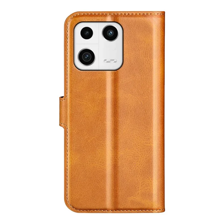 PU Leather Mobile Phone Case For Xiaomi 13 5G Stand Wallet Calf Texture Full Protection Flip Phone Cover - Yellow