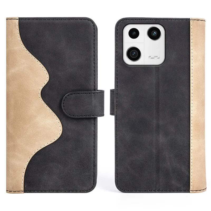Protective Phone Case For Xiaomi 13 5G , Dual Color Splicing Flip Leather Wallet Stand Phone Cover - Black