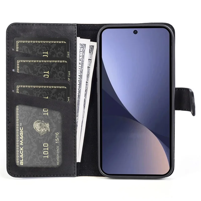 Protective Phone Case For Xiaomi 13 5G , Dual Color Splicing Flip Leather Wallet Stand Phone Cover - Black