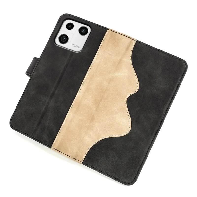 Protective Phone Case For Xiaomi 13 5G , Dual Color Splicing Flip Leather Wallet Stand Phone Cover - Black