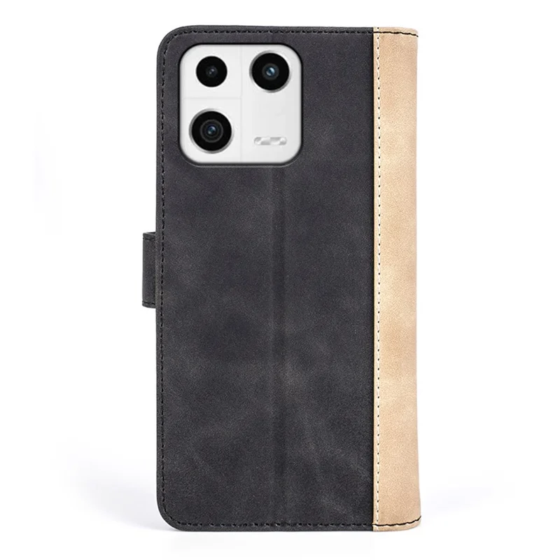 Protective Phone Case For Xiaomi 13 5G , Dual Color Splicing Flip Leather Wallet Stand Phone Cover - Black