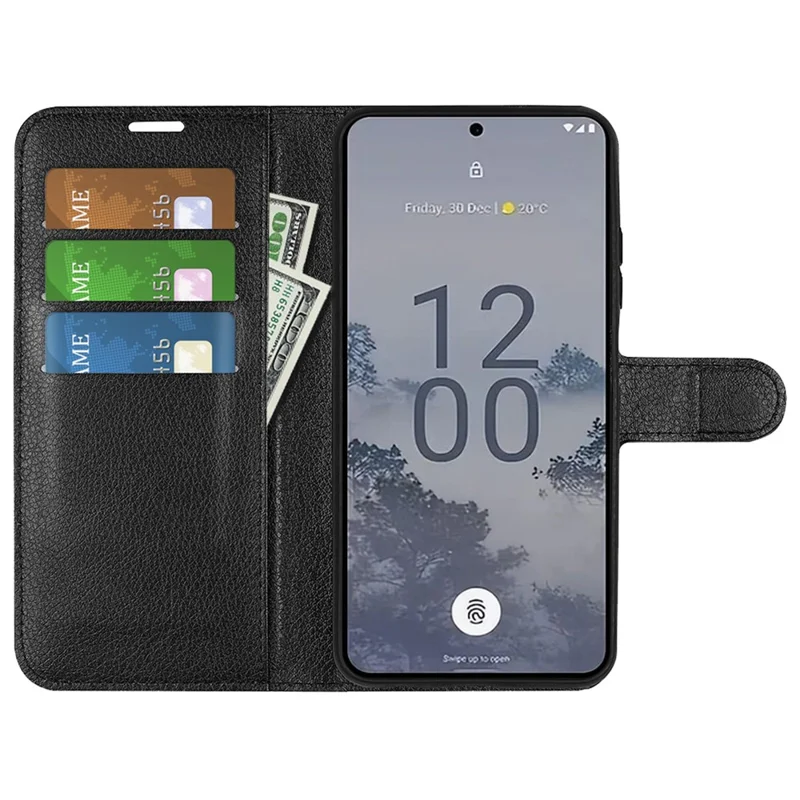 For Nokia X30 5G PU Leather Phone Case Litchi Texture Wallet Protective Phone Stand Cover - Black