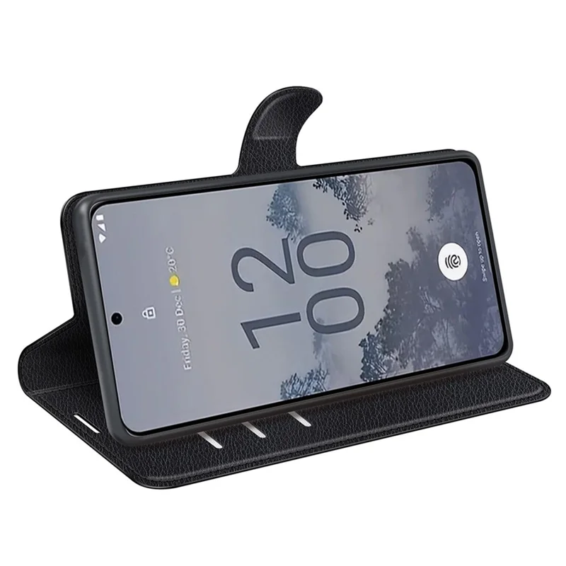 For Nokia X30 5G PU Leather Phone Case Litchi Texture Wallet Protective Phone Stand Cover - Black