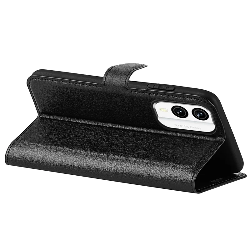 For Nokia X30 5G PU Leather Phone Case Litchi Texture Wallet Protective Phone Stand Cover - Black