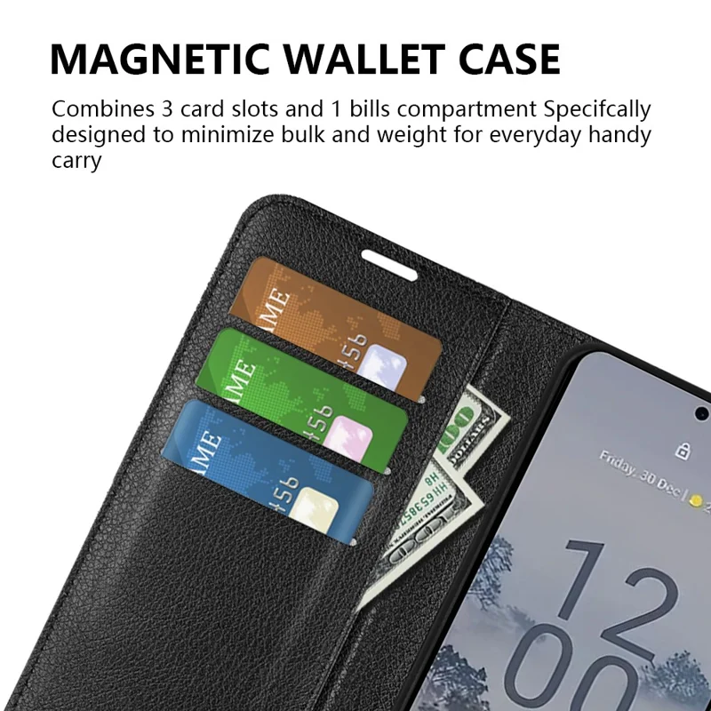 For Nokia X30 5G PU Leather Phone Case Litchi Texture Wallet Protective Phone Stand Cover - Black