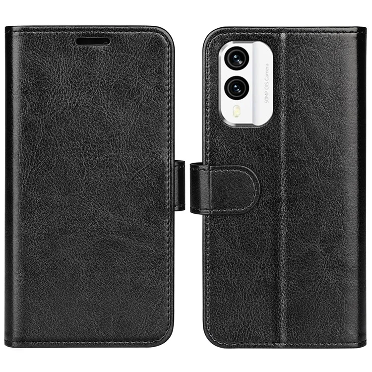 Anti-drop Phone Case For Nokia X30 5G , Flip Leather Wallet Stand Crazy Horse Texture Protective Cover - Black