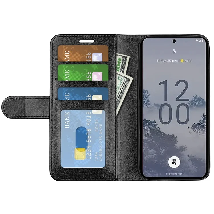 Anti-drop Phone Case For Nokia X30 5G , Flip Leather Wallet Stand Crazy Horse Texture Protective Cover - Black