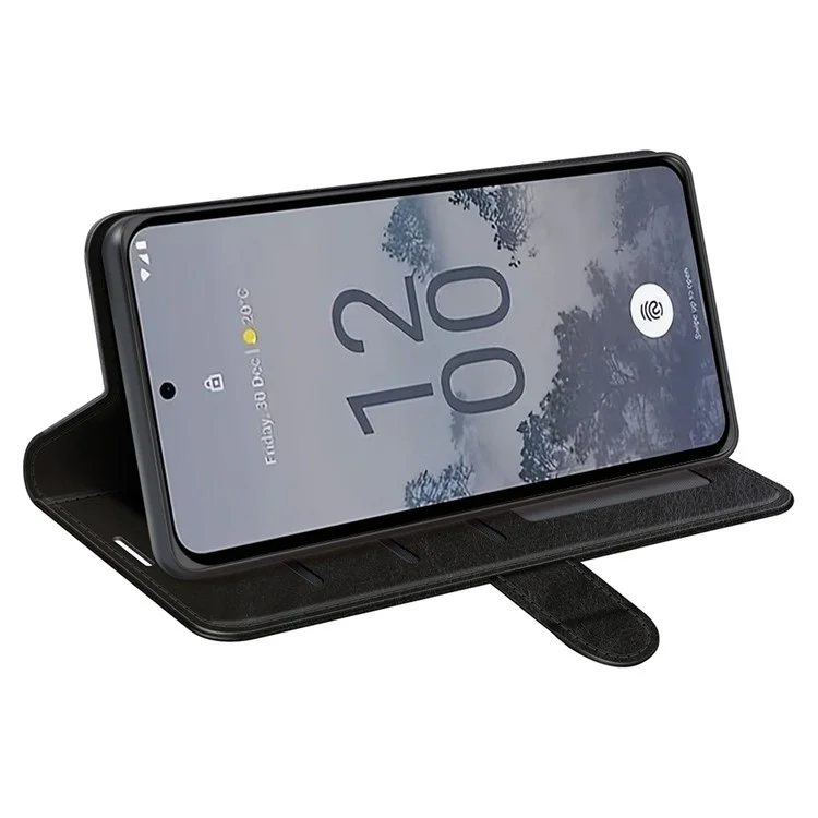Anti-drop Phone Case For Nokia X30 5G , Flip Leather Wallet Stand Crazy Horse Texture Protective Cover - Black
