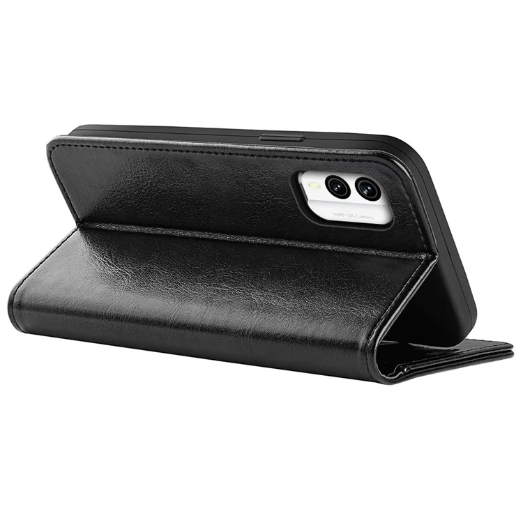 Anti-drop Phone Case For Nokia X30 5G , Flip Leather Wallet Stand Crazy Horse Texture Protective Cover - Black