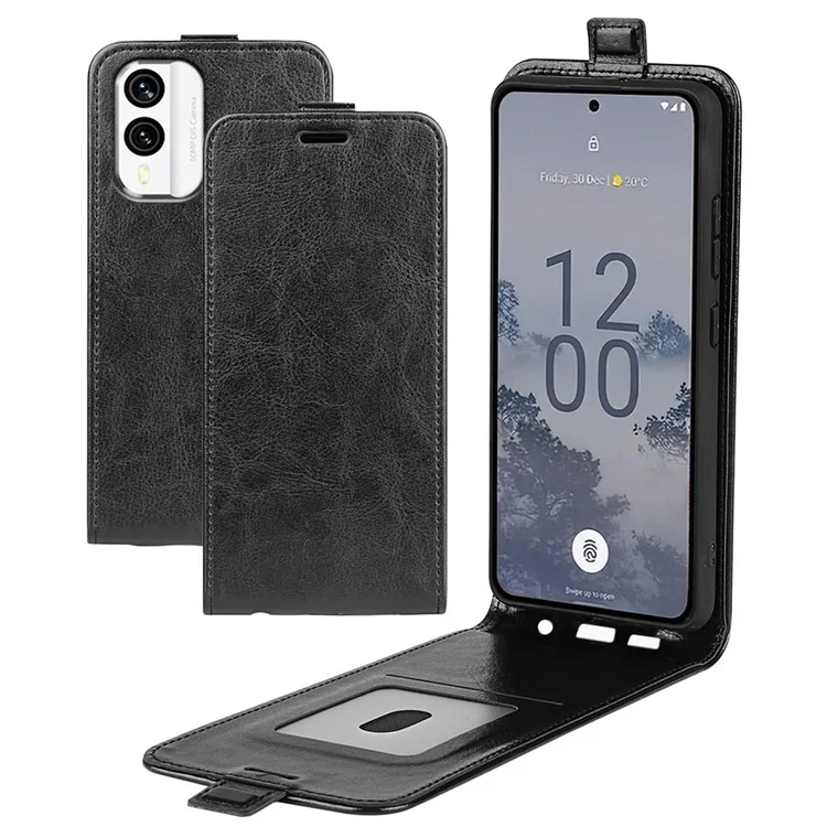 Étui de protection antichoc pour téléphone portable Nokia X30 5G, étui de protection vertical en cuir aspect peau de cheval avec fente pour carte - Noir