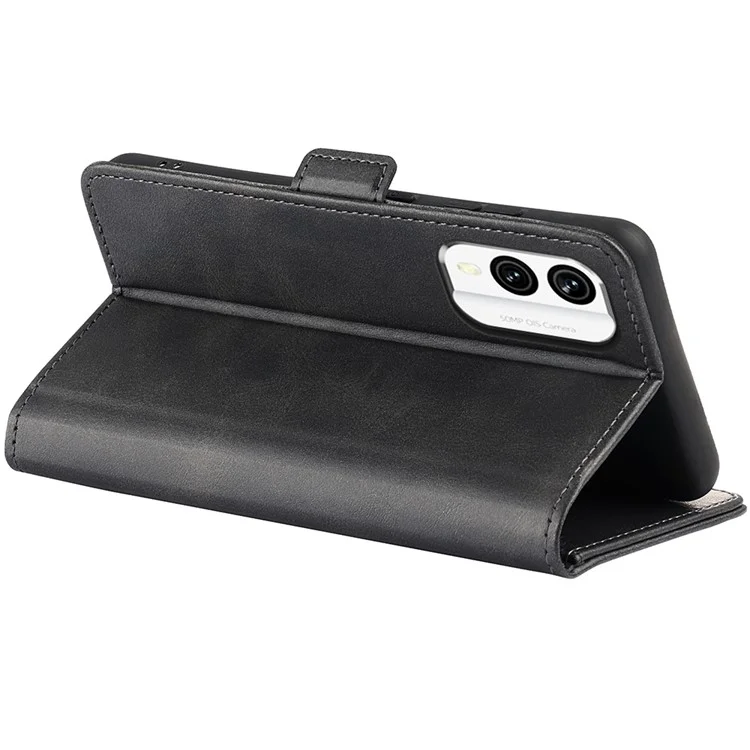 For Nokia X30 5G Shockproof Calf Texture Phone Cover Flip Leather Wallet Phone Case with Stand - Black