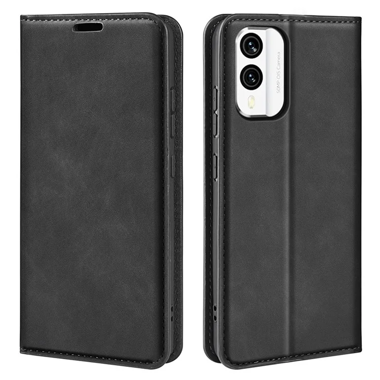 Protective Phone Cover  For Nokia X30 5G Magnetic Auto-absorbed Stand Wallet Skin-friendly PU Leather Phone Case - Black