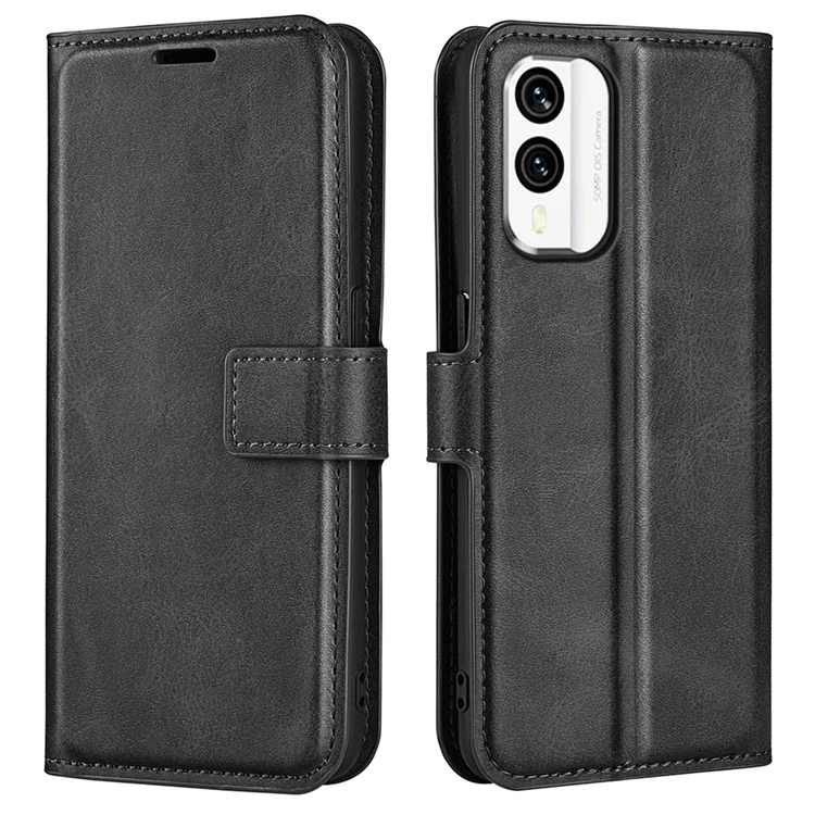 Pour Nokia X30 5G Anti-fall Mobile Phone Case Stand Wallet Calf Texture PU Leather Flip Phone Cover - Black