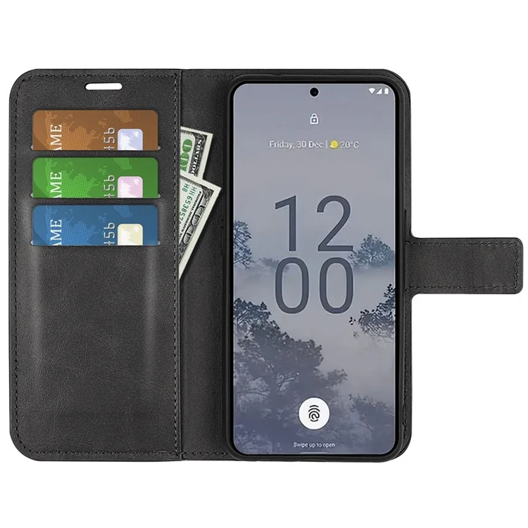 Pour Nokia X30 5G Anti-fall Mobile Phone Case Stand Wallet Calf Texture PU Leather Flip Phone Cover - Black