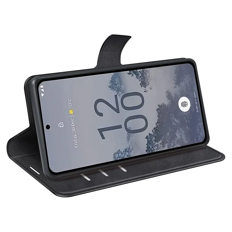 Pour Nokia X30 5G Anti-fall Mobile Phone Case Stand Wallet Calf Texture PU Leather Flip Phone Cover - Black