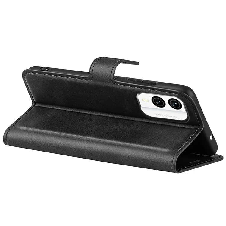 Pour Nokia X30 5G Anti-fall Mobile Phone Case Stand Wallet Calf Texture PU Leather Flip Phone Cover - Black
