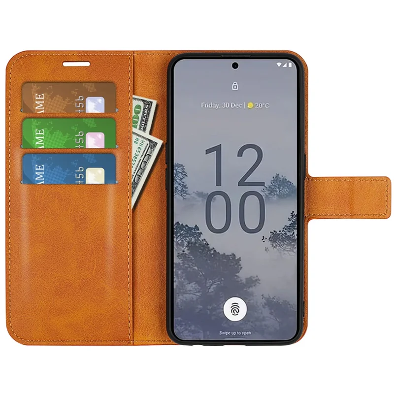 For Nokia X30 5G Anti-fall Mobile Phone Case Stand Wallet Calf Texture PU Leather Flip Phone Cover - Yellow