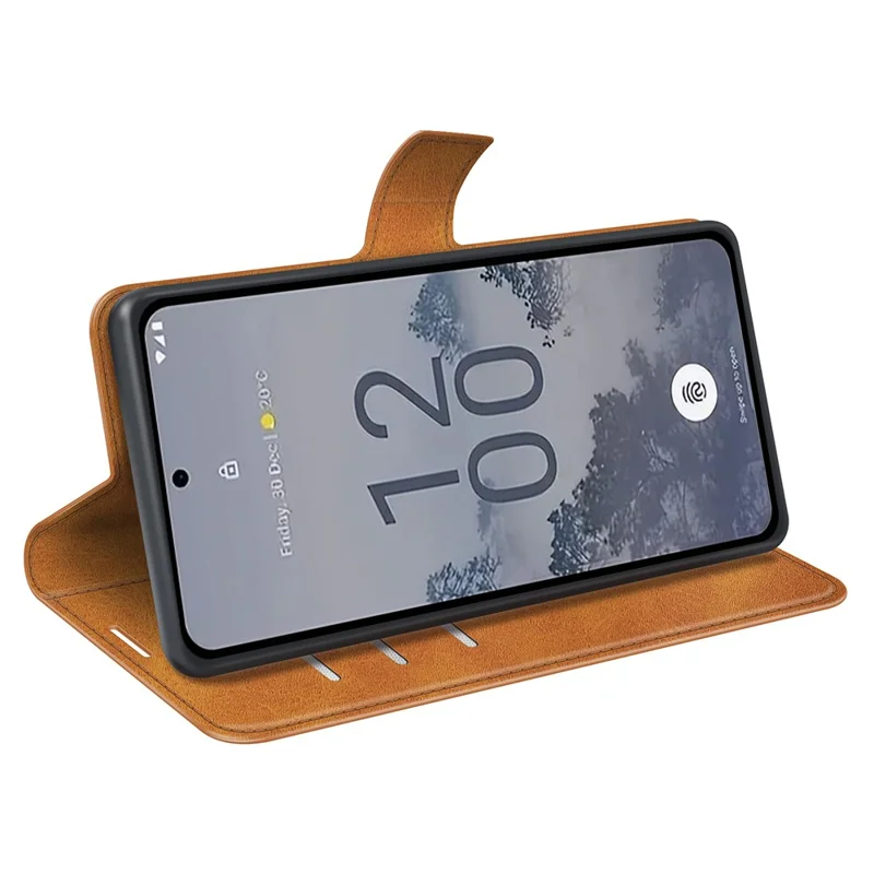 For Nokia X30 5G Anti-fall Mobile Phone Case Stand Wallet Calf Texture PU Leather Flip Phone Cover - Yellow