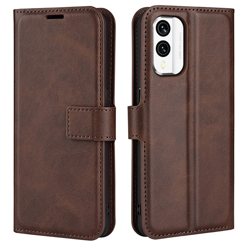 For Nokia X30 5G Anti-fall Mobile Phone Case Stand Wallet Calf Texture PU Leather Flip Phone Cover - Brown