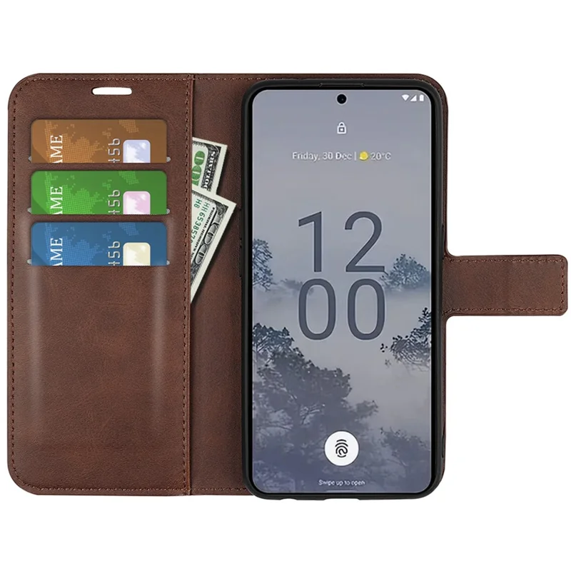For Nokia X30 5G Anti-fall Mobile Phone Case Stand Wallet Calf Texture PU Leather Flip Phone Cover - Brown
