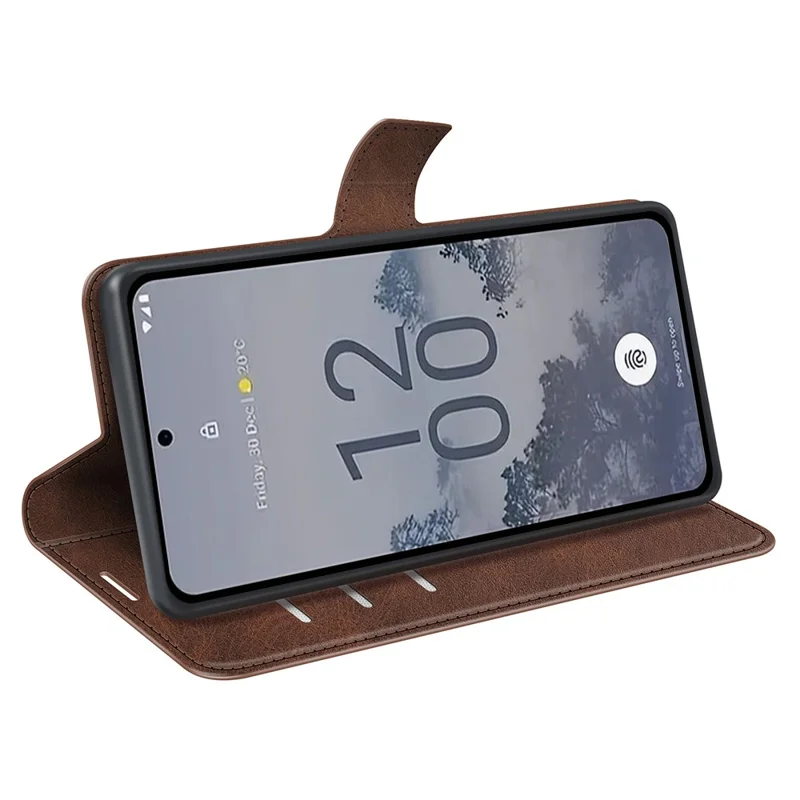 For Nokia X30 5G Anti-fall Mobile Phone Case Stand Wallet Calf Texture PU Leather Flip Phone Cover - Brown