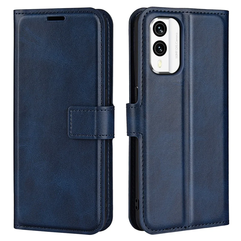 For Nokia X30 5G Anti-fall Mobile Phone Case Stand Wallet Calf Texture PU Leather Flip Phone Cover - Blue
