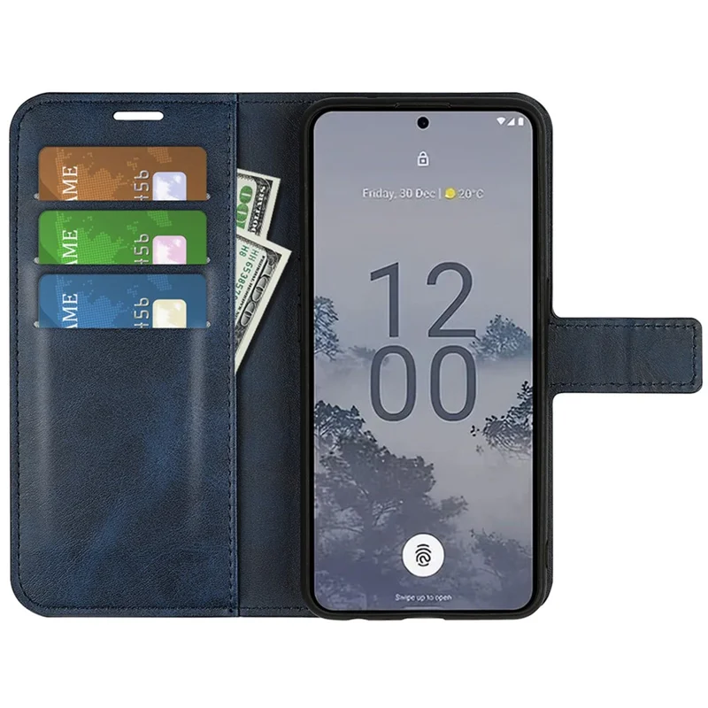 For Nokia X30 5G Anti-fall Mobile Phone Case Stand Wallet Calf Texture PU Leather Flip Phone Cover - Blue