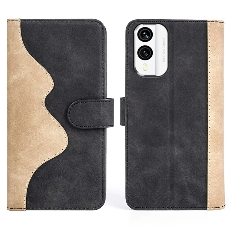 For Nokia X30 5G Dual Color Splicing Drop-proof PU Leather Phone Cover with Wallet Stand - Black