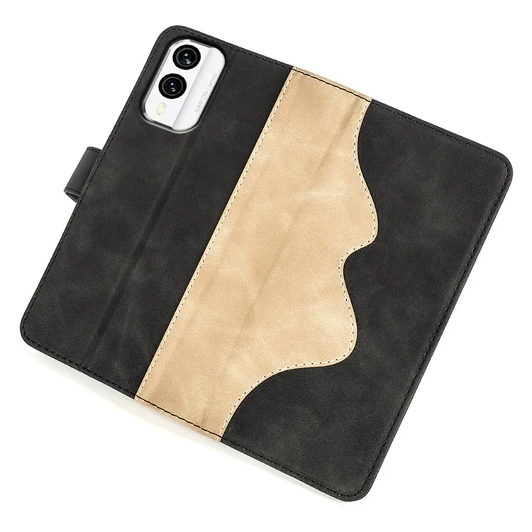 For Nokia X30 5G Dual Color Splicing Drop-proof PU Leather Phone Cover with Wallet Stand - Black