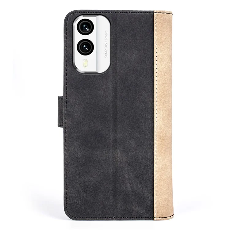 For Nokia X30 5G Dual Color Splicing Drop-proof PU Leather Phone Cover with Wallet Stand - Black