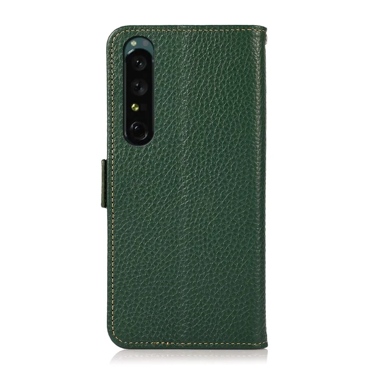 KHAZNEH для Sony Xperia 1 V Оригинальный кожаный чехол для телефона RFID Blocking Anti-scratch Flip Cover Stand Wallet - Green