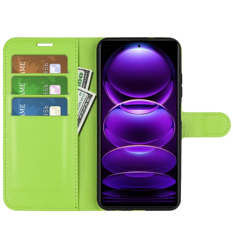 Для Xiaomi Redmi Note 12 Pro+ 5G Litchi Texture Wallet Phone Cover with Stand - Зеленый