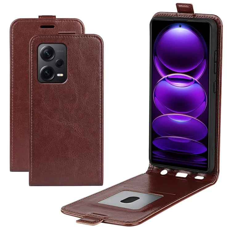Vertical Flip Leather Cover for Xiaomi Redmi Note 12 Pro+ 5G , Crazy Horse Texture Case with Card Slot - Brown