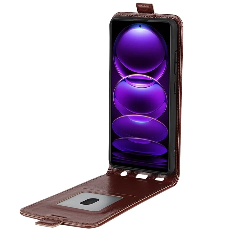 Vertical Flip Leather Cover for Xiaomi Redmi Note 12 Pro+ 5G , Crazy Horse Texture Case with Card Slot - Brown