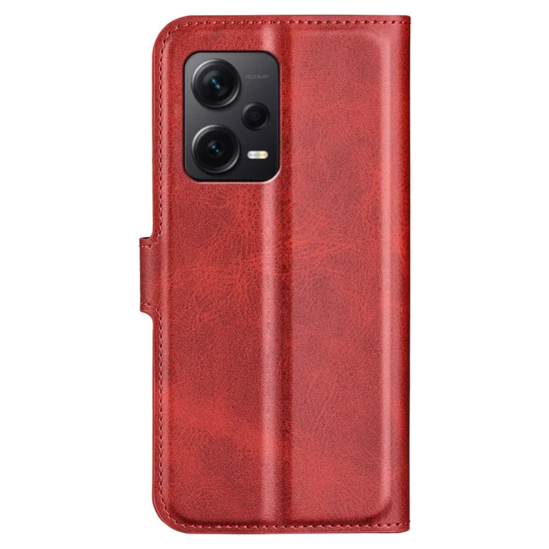 For Xiaomi Redmi Note 12 Pro+ 5G Phone Case Calf Texture Stand Wallet Cover - Red
