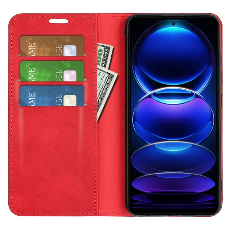 For Xiaomi Redmi Note 12 Pro 5G / Note 12 Pro Speed 5G / Poco X5 Pro 5G Skin-touch PU Leather Flip Stand Phone Cover Wallet Case - Red