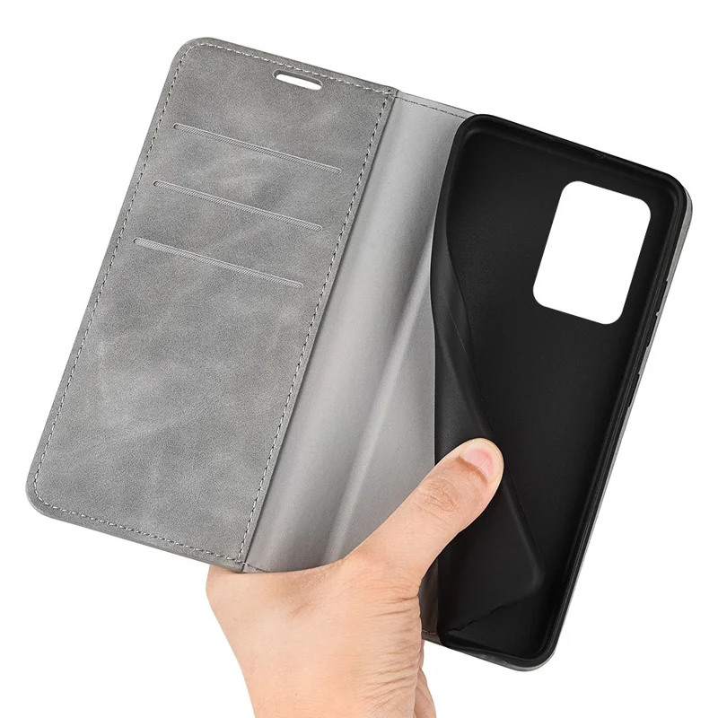 Para Xiaomi Redmi Note 12 Pro 5G / Note 12 Pro Speed 5G / Poco X5 Pro 5G Capa de carteira e suporte de couro sintético com toque de pele - Cinza