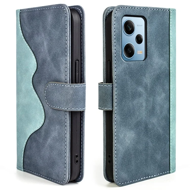 Para Xiaomi Redmi Note 12 Pro 5G / Note 12 Pro Speed 5G / Poco X5 Pro 5G Dual Color Splicing Wallet Stand PU Leather Cover - Azul