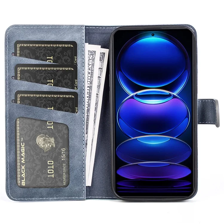 Para Xiaomi Redmi Note 12 Pro 5G / Note 12 Pro Speed 5G / Poco X5 Pro 5G Dual Color Splicing Wallet Stand PU Leather Cover - Azul