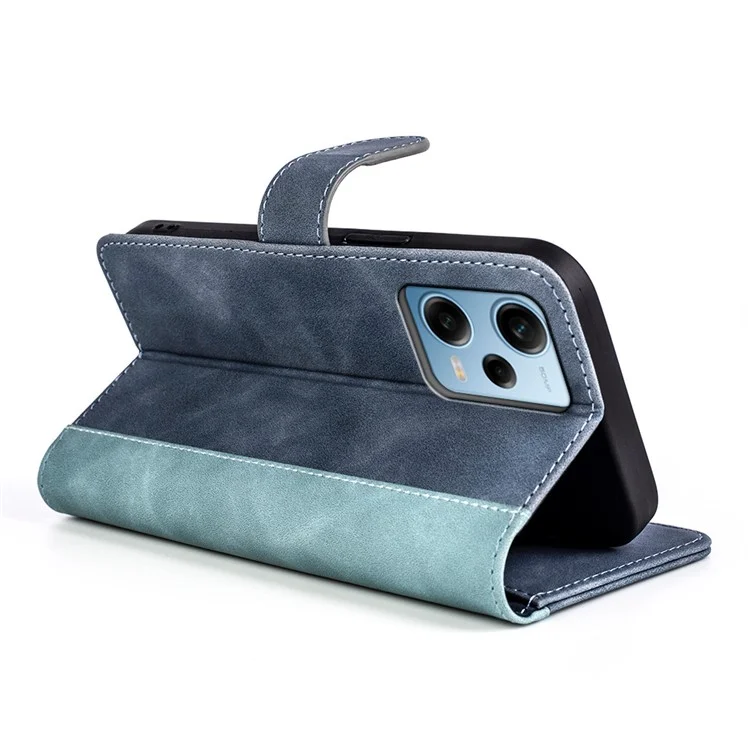 Para Xiaomi Redmi Note 12 Pro 5G / Note 12 Pro Speed 5G / Poco X5 Pro 5G Dual Color Splicing Wallet Stand PU Leather Cover - Azul