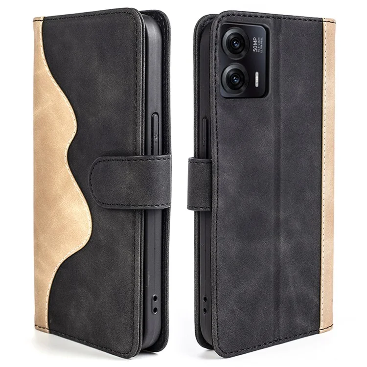 Telefonhülle für Motorola Moto G73 5G, zweifarbige Wallet-Ständer-Schutzhülle aus PU-Leder - Schwarz