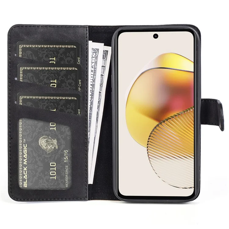 Telefonhülle für Motorola Moto G73 5G, zweifarbige Wallet-Ständer-Schutzhülle aus PU-Leder - Schwarz