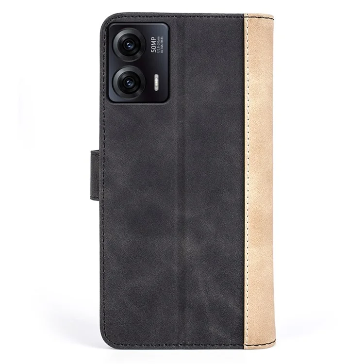 Telefonhülle für Motorola Moto G73 5G, zweifarbige Wallet-Ständer-Schutzhülle aus PU-Leder - Schwarz
