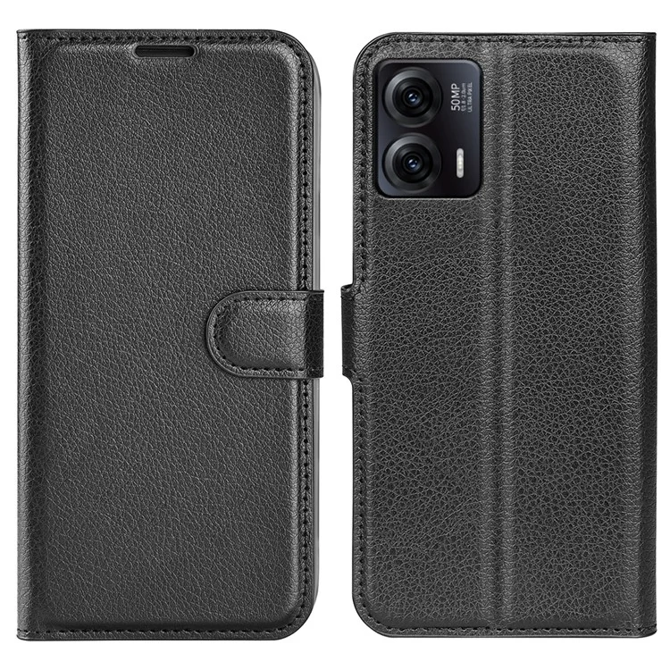 Custodia per telefono antiurto per Motorola Moto G73 5G, cover per cellulare in pelle PU con texture a lisca di pesce - Nero