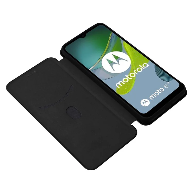 For Motorola Moto E13 4G Phone Case with Card Holder Carbon Fiber Texture Leather Protective Cover Stand - Black