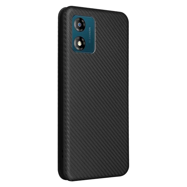 For Motorola Moto E13 4G Phone Case with Card Holder Carbon Fiber Texture Leather Protective Cover Stand - Black
