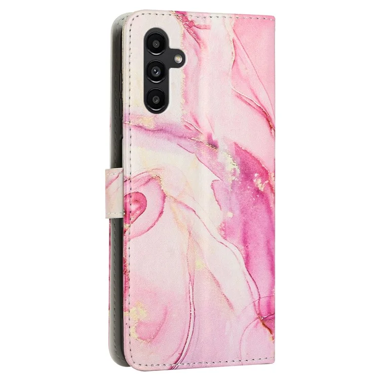 For Samsung Galaxy A34 5G Leather Phone Cover Stand Wallet Marble Pattern Phone Case with Strap - Rose Gold