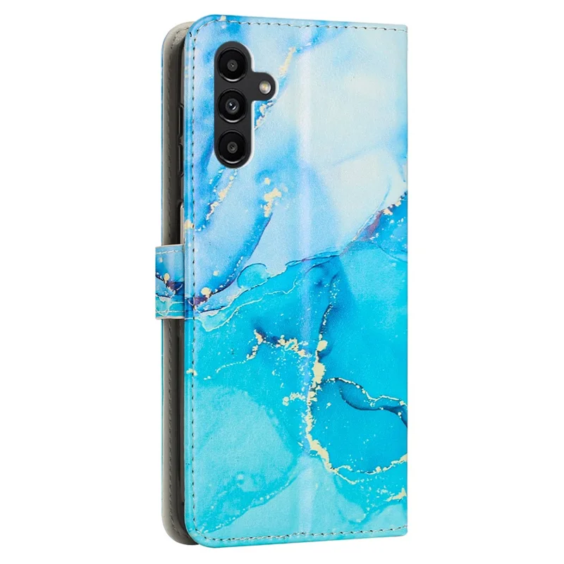 For Samsung Galaxy A34 5G Leather Phone Cover Stand Wallet Marble Pattern Phone Case with Strap - Blue  /  Green