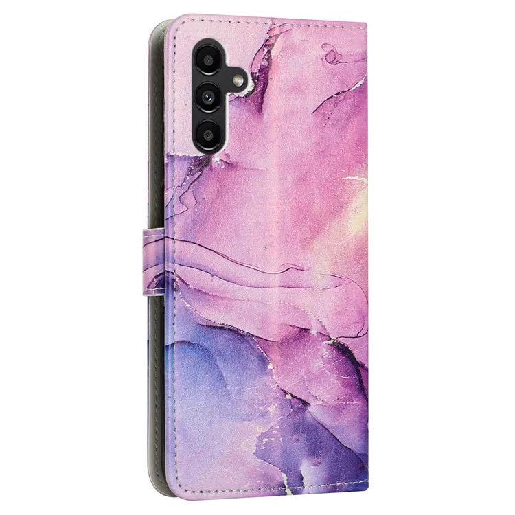 Para Samsung Galaxy A34 5G Marble Pattern Phone Cover Stand Wallet Leather Case with Shoulder Strap - Púrpura